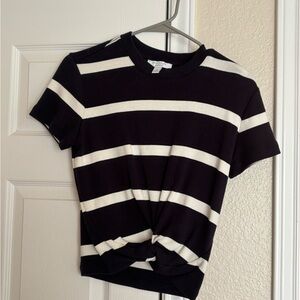 Striped Black and White Twist Front Women's Top